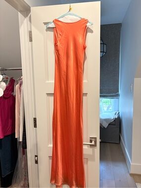 Mango Vibrant Orange Satin Maxi Dress